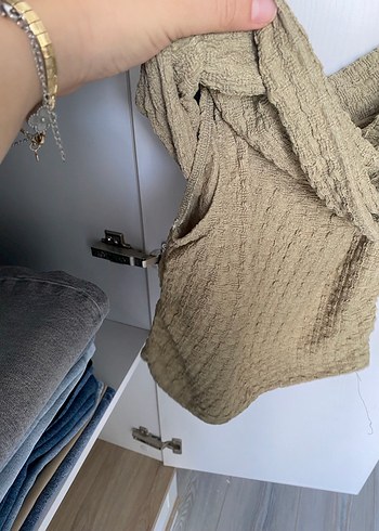 Zara Bej Keten Dökümlü Kadın buluz