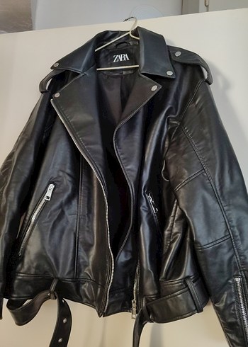 Zara Siyah Deri Biker Ceket