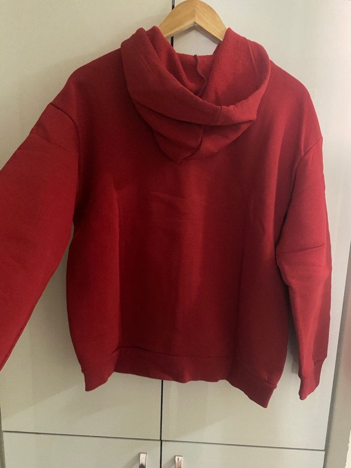 Kırmızı Kapüşonlu Rahat Kesim Sweatshirt - Görsel 3