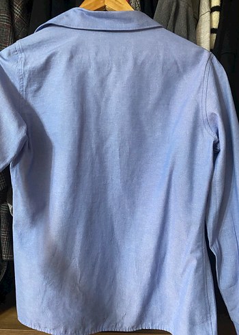 Mavi Uzun Kollu Keten Kadın Gömlek - Görsel 2