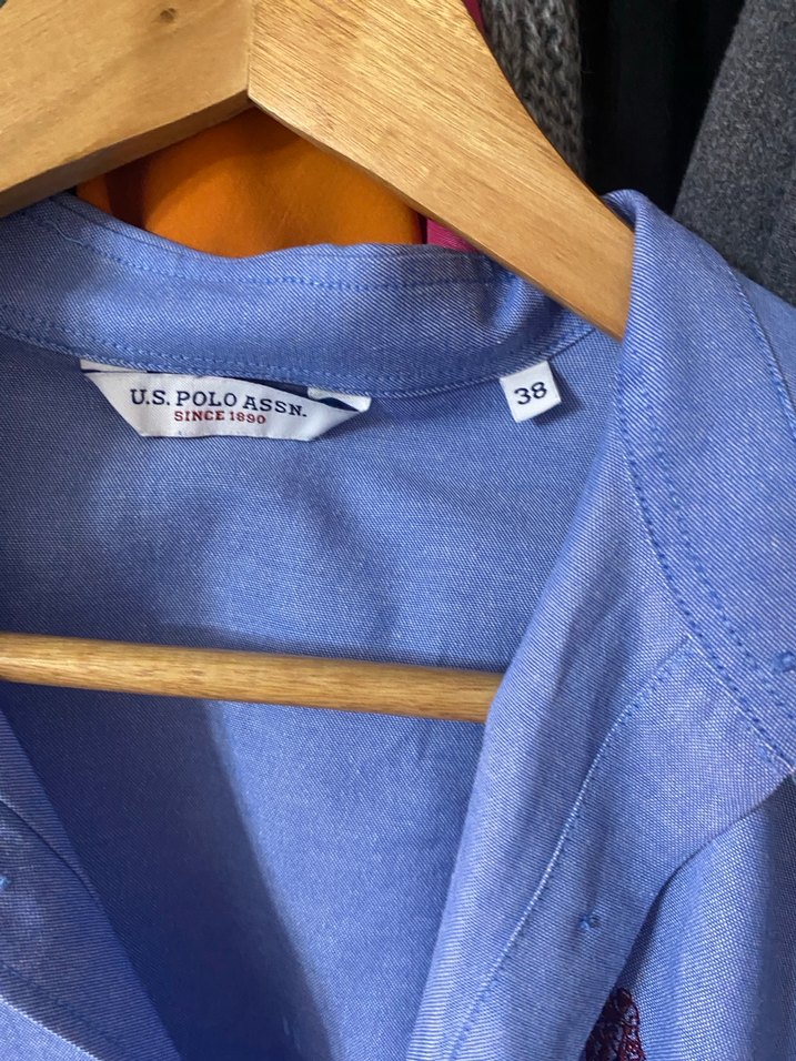 Mavi Uzun Kollu Keten Kadın Gömlek - Görsel 3