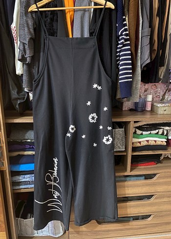 Kadın Siyah Düğmeli Askılı Tulum - Görsel 2