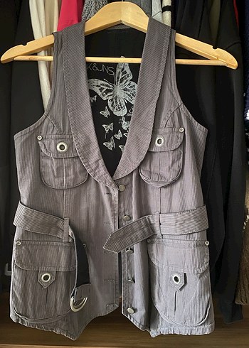 Gri Düğmeli Kolsuz Denim Yelek - Görsel 2