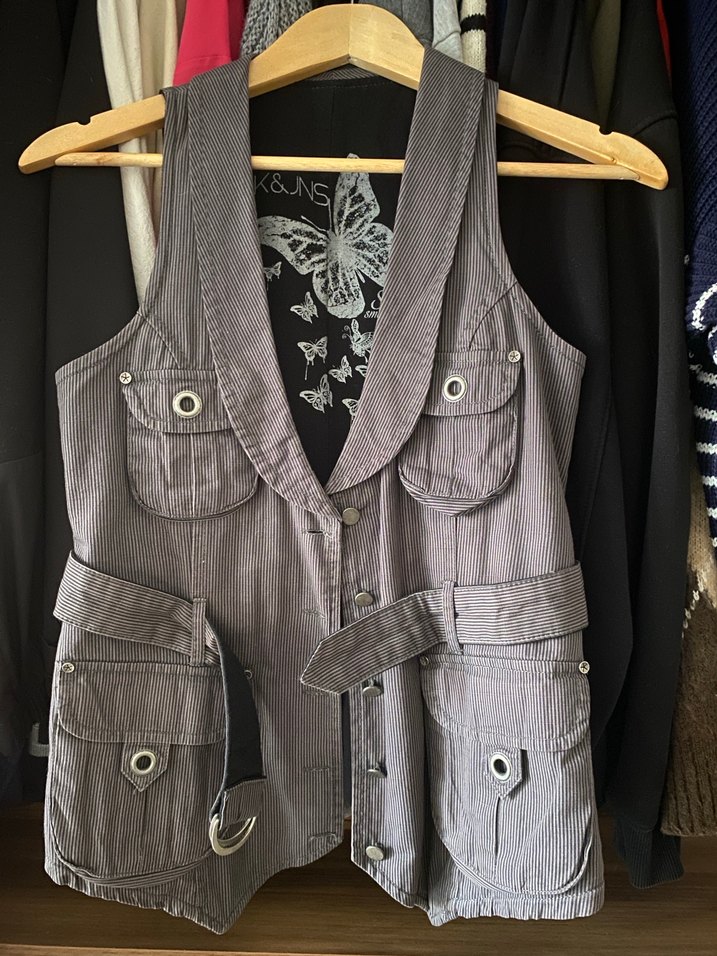 Gri Düğmeli Kolsuz Denim Yelek - Görsel 2