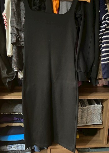 Siyah Midi Kadın çelik kumaş Elbise - Görsel 2