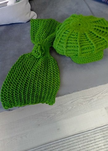 Örgü Yeşil Kadın Bere - Görsel 3