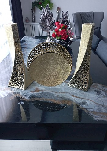 Soyut Desenli Parlak Altın Tabak - Görsel 3