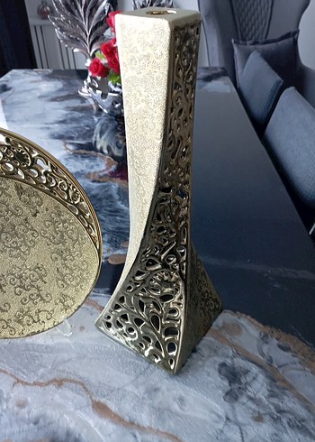 Soyut Desenli Parlak Altın Tabak - Görsel 4