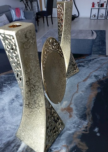 Soyut Desenli Parlak Altın Tabak - Görsel 2