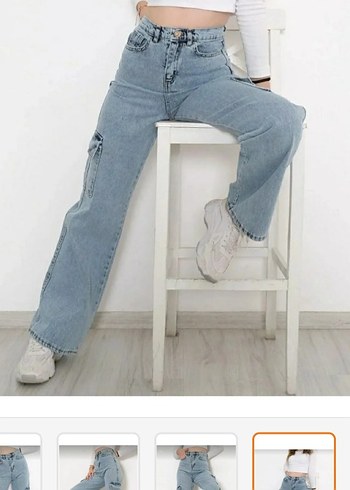 Kadın Mavi Bol Kesim Midi Kot Pantolon - Görsel 2