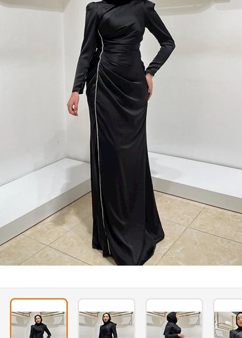 Siyah Drapeli Uzun Abiye Elbise - Görsel 3