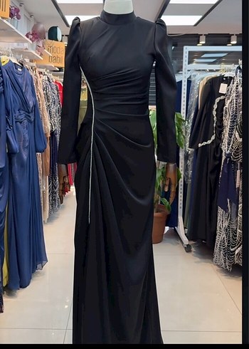 Siyah Drapeli Uzun Abiye Elbise - Görsel 2