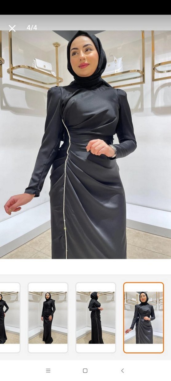 Siyah Drapeli Uzun Abiye Elbise - Görsel 4