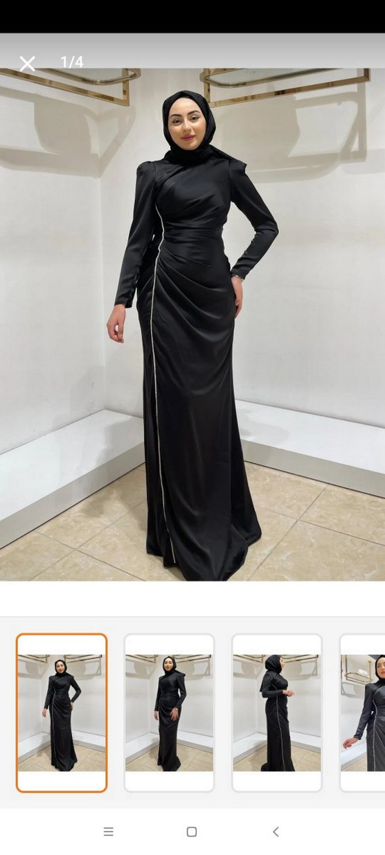 Siyah Drapeli Uzun Abiye Elbise - Görsel 3