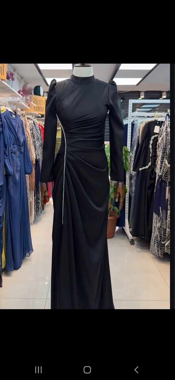 Siyah Drapeli Uzun Abiye Elbise - Görsel 2