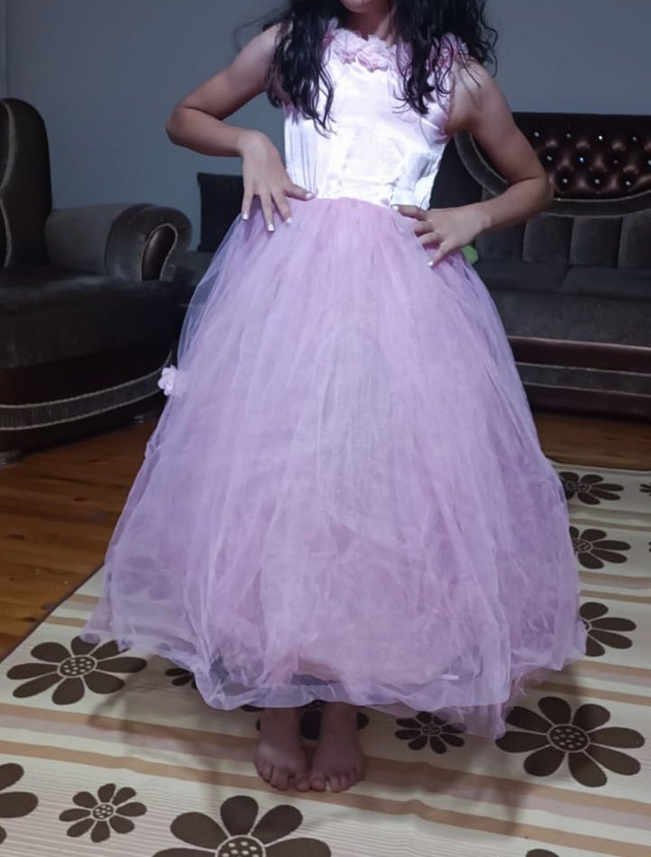 Çiçekli Pembe Kız Çocuk Abiye Elbise - Görsel 3