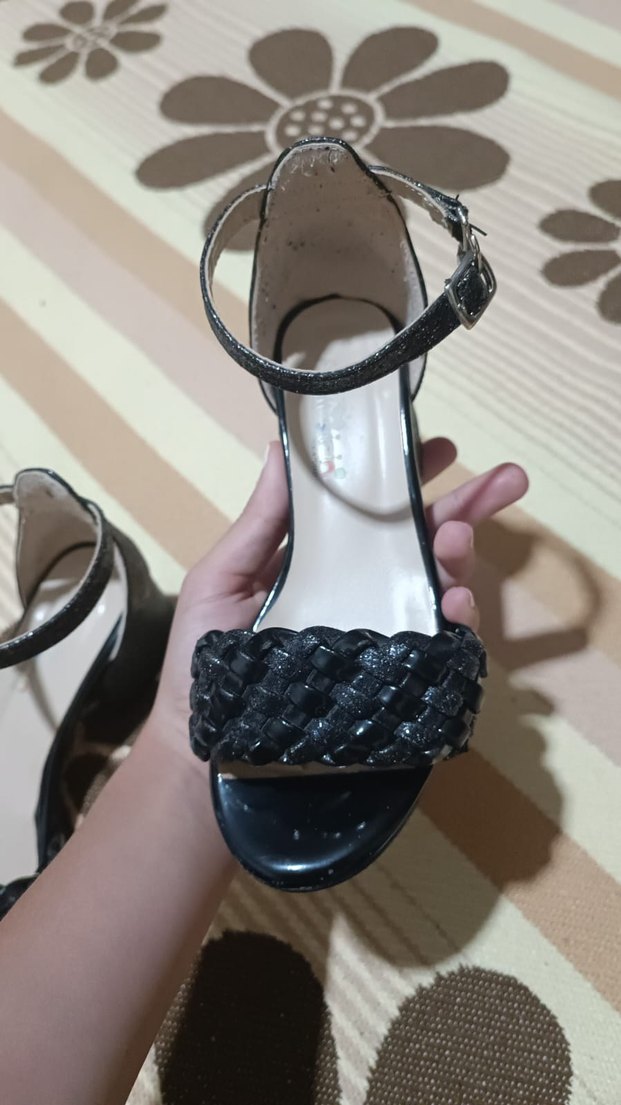 Siyah Yılan Desenli Tokalı Topuklu Sandalet - Görsel 3