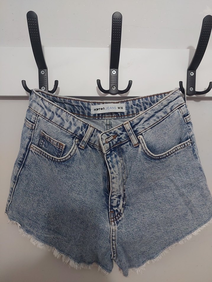 Kadın Gri Bağcıklı Mini Denim Şort - Görsel 3