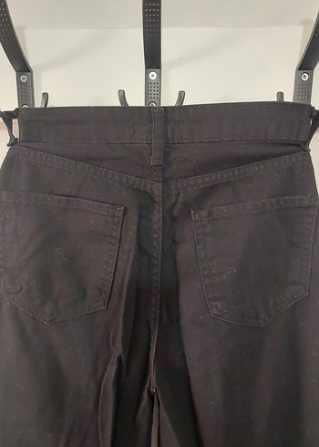 Kemerli Siyah Bol Kesim Midi Kot Pantolon - Görsel 4