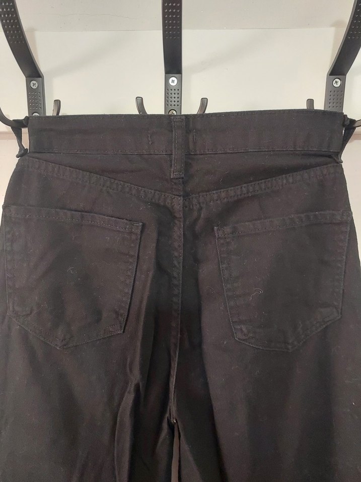 Kemerli Siyah Bol Kesim Midi Kot Pantolon - Görsel 4