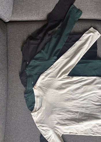 H&M Beyaz Pamuklu Uzun Kollu erkek çocuk Tişörtü