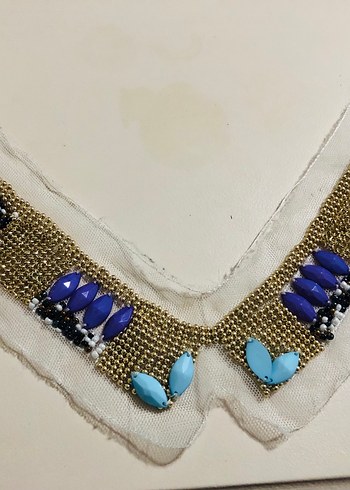 Renkli Boncuklu Tül Üzeri işlemeli kolye aksesuar - Görsel 7