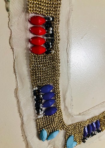 Renkli Boncuklu Tül Üzeri işlemeli kolye aksesuar - Görsel 6