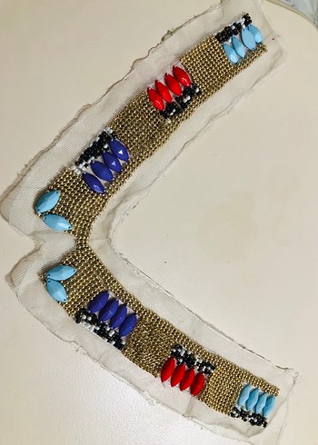 Renkli Boncuklu Tül Üzeri işlemeli kolye aksesuar - Görsel 4