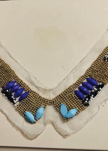 Renkli Boncuklu Tül Üzeri işlemeli kolye aksesuar - Görsel 5