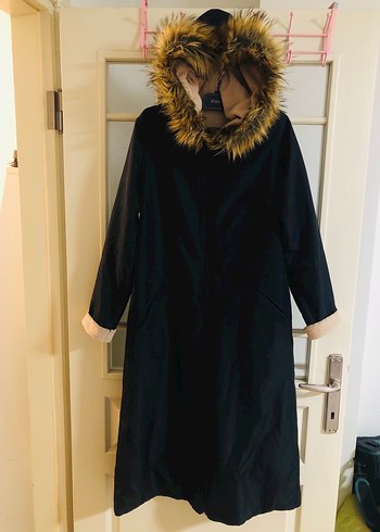 Kürk Detaylı Midi Boy Kadın Ceket siyah - Görsel 3