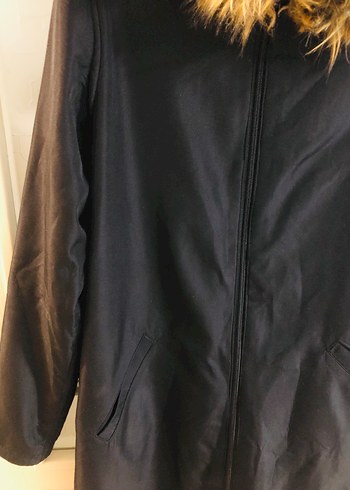 Kürk Detaylı Midi Boy Kadın Ceket siyah - Görsel 5