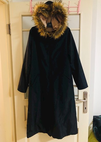 Kürk Detaylı Midi Boy Kadın Ceket siyah - Görsel 2