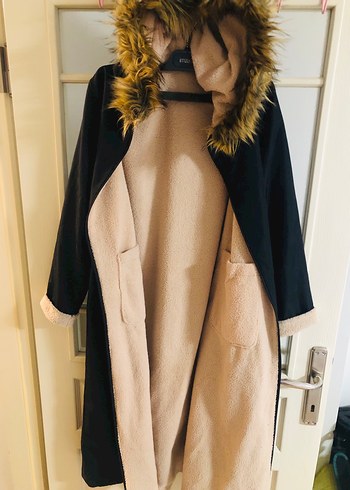 Kürk Detaylı Midi Boy Kadın Ceket siyah - Görsel 8