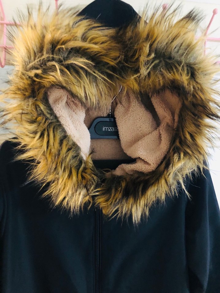 Kürk Detaylı Midi Boy Kadın Ceket siyah - Görsel 4