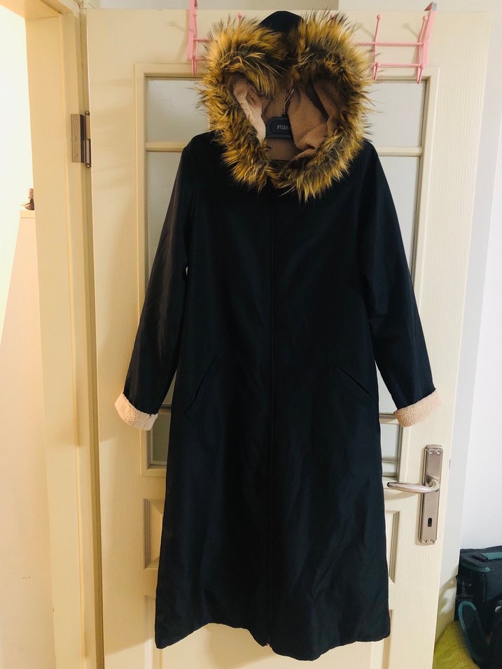 Kürk Detaylı Midi Boy Kadın Ceket siyah - Görsel 3