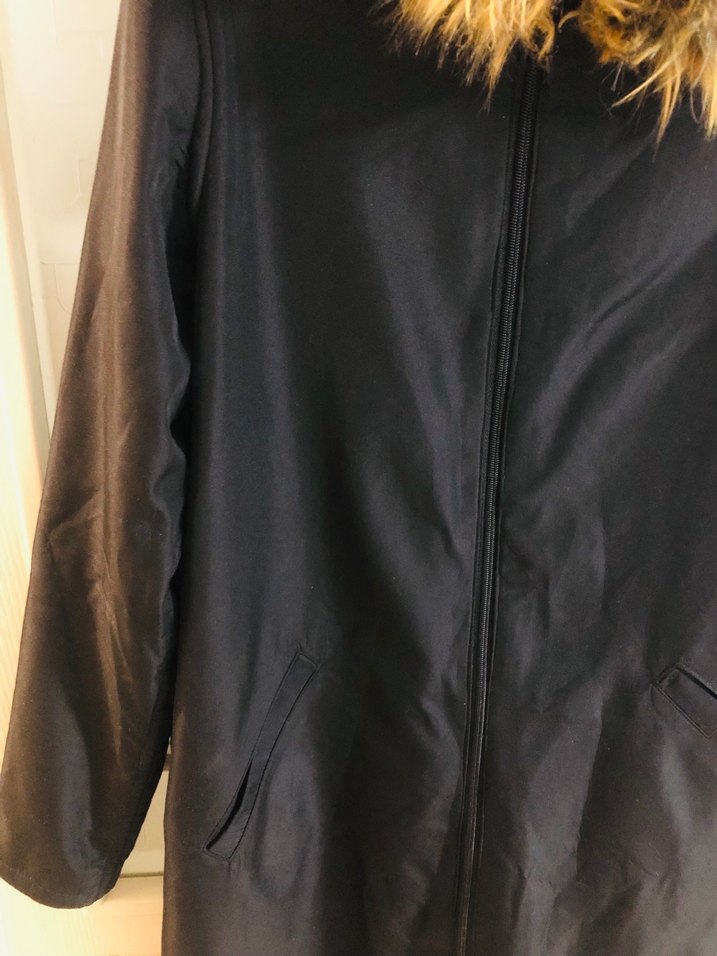 Kürk Detaylı Midi Boy Kadın Ceket siyah - Görsel 5