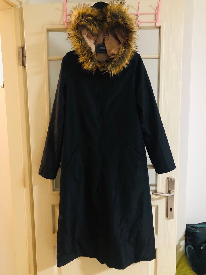 Kürk Detaylı Midi Boy Kadın Ceket siyah - Görsel 2