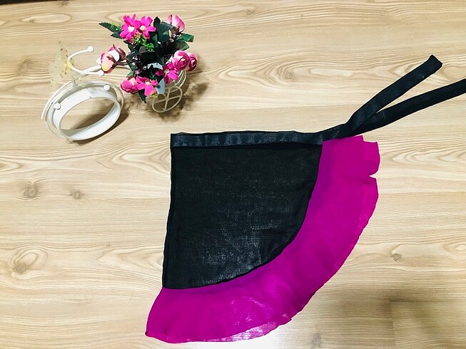 Diğer Pareo mayo haşema üstü etek belden bağlamalı şifon siyah fırfırl