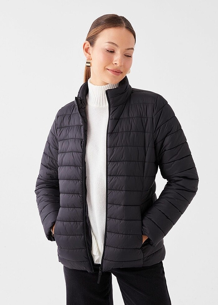 Bayan siyah şişme mont dik yaka yeni - Görsel 2