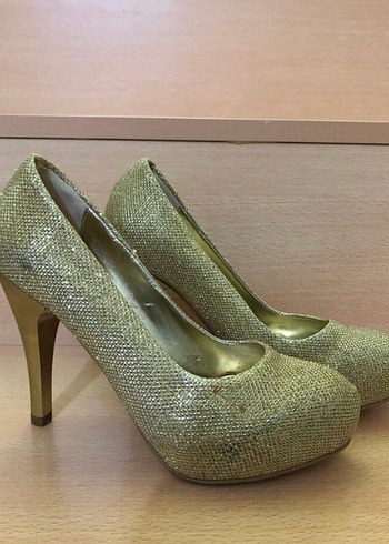 Altın Renkli Platform Topuklu Kadın Abiye Ayakkabı - Görsel 6