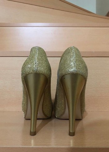 Altın Renkli Platform Topuklu Kadın Abiye Ayakkabı - Görsel 8