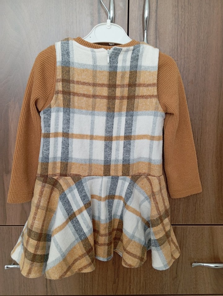 Kare Desenli Triko Kız Elbise - Görsel 2