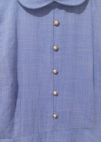 Mavi Düğmeli Uzun Pamuk Elbise - Görsel 4