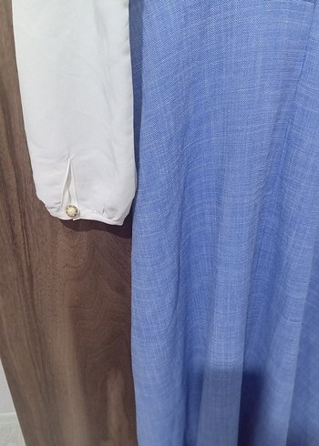 Mavi Düğmeli Uzun Pamuk Elbise - Görsel 5