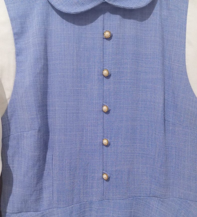 Mavi Düğmeli Uzun Pamuk Elbise - Görsel 4