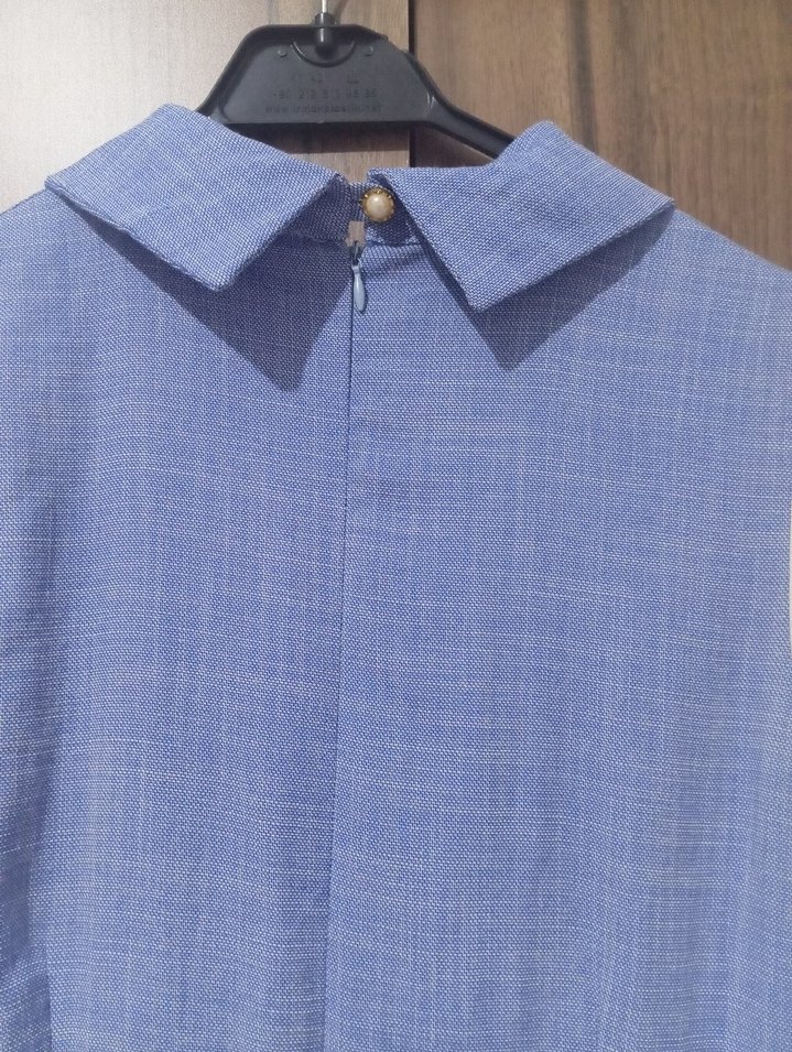 Mavi Düğmeli Uzun Pamuk Elbise - Görsel 3