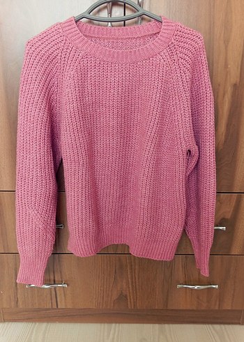 Pembe Örgü Kadın Triko Kazak - Görsel 2