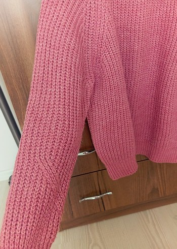 Pembe Örgü Kadın Triko Kazak - Görsel 4