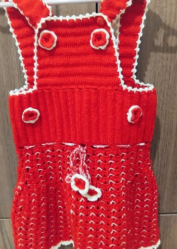 Kız Çocuk Kırmızı Örgü Askılı Elbise - Görsel 3