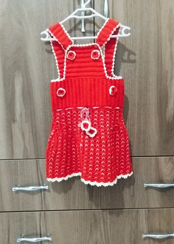 Kız Çocuk Kırmızı Örgü Askılı Elbise - Görsel 2